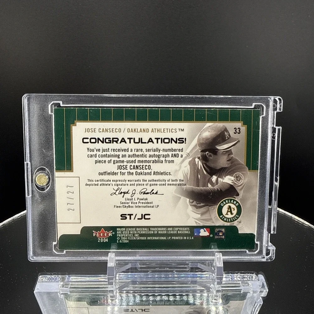 Jose Canseco 2004 Fleer E-X GU Jersey Auto 27/27 Signings of the Times